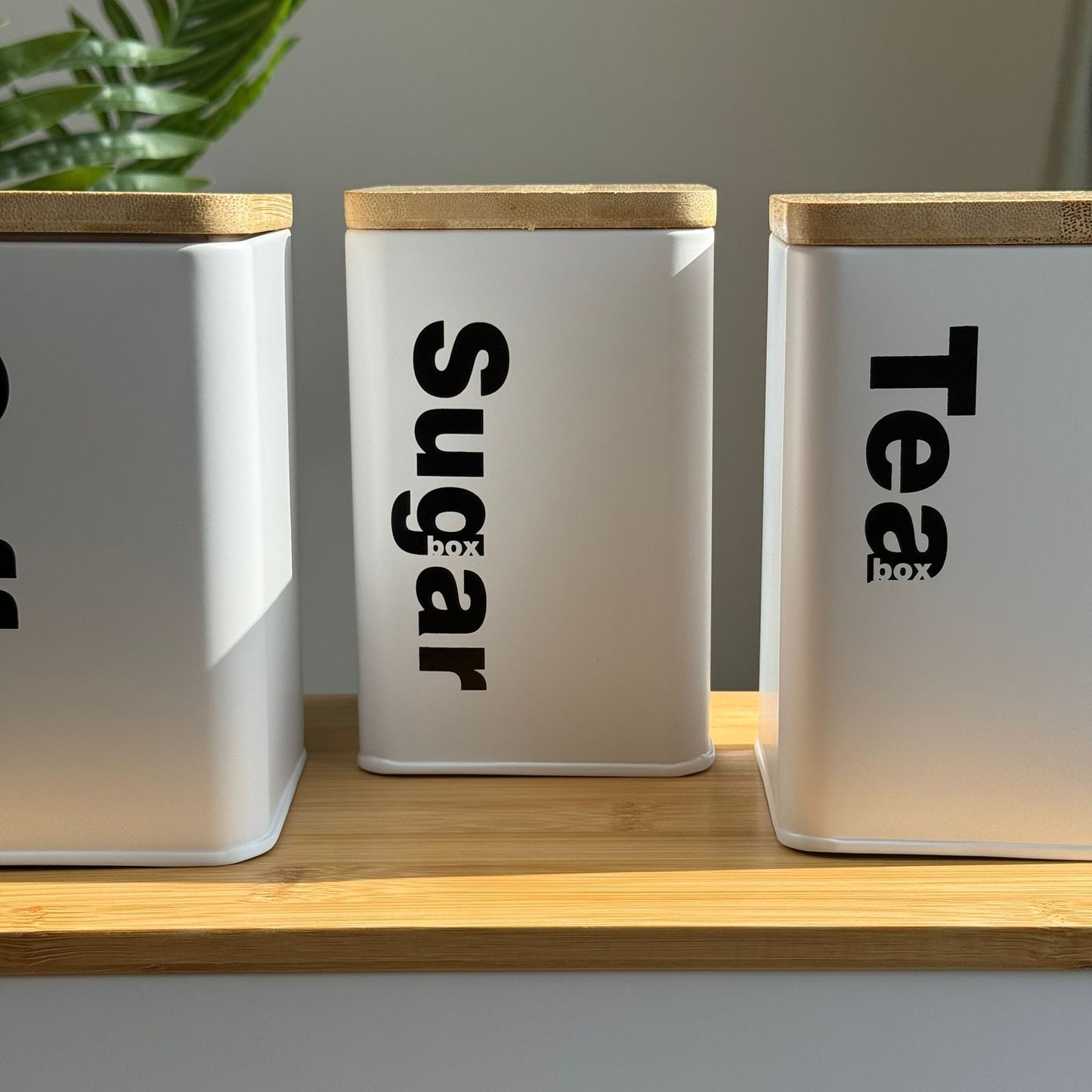 Modern Bread Bin with Storage Canister Set And Wooden Lid