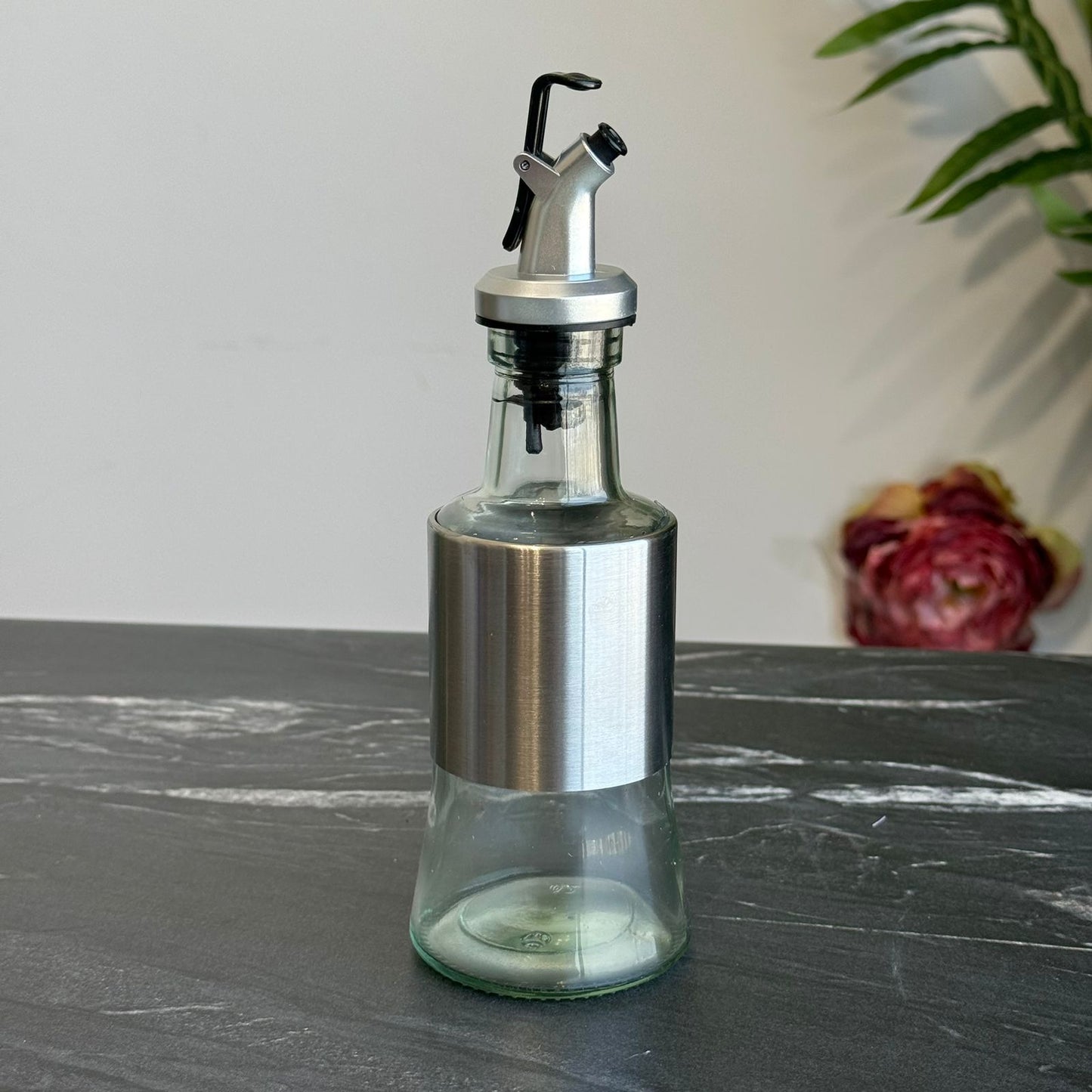 Glass Oil & Vinegar Dispenser with Metal Pour Spout