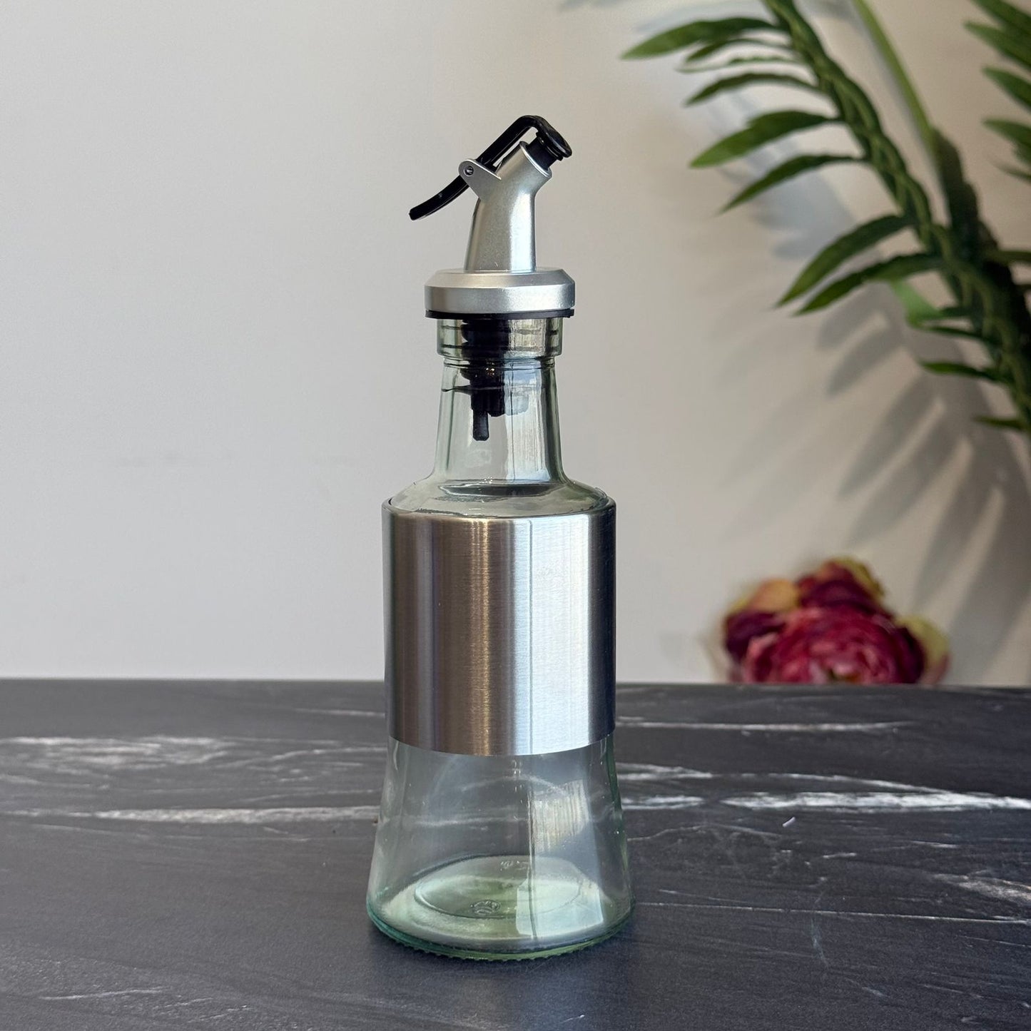 Glass Oil & Vinegar Dispenser with Metal Pour Spout