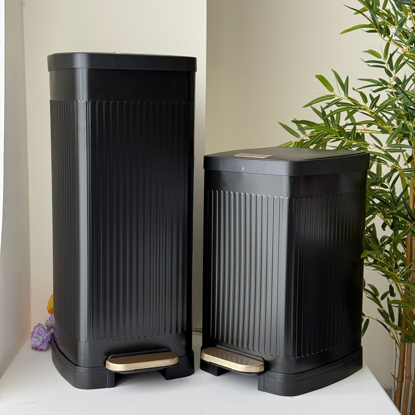 Modern Black Metal Pedal & Press Waste Bin
