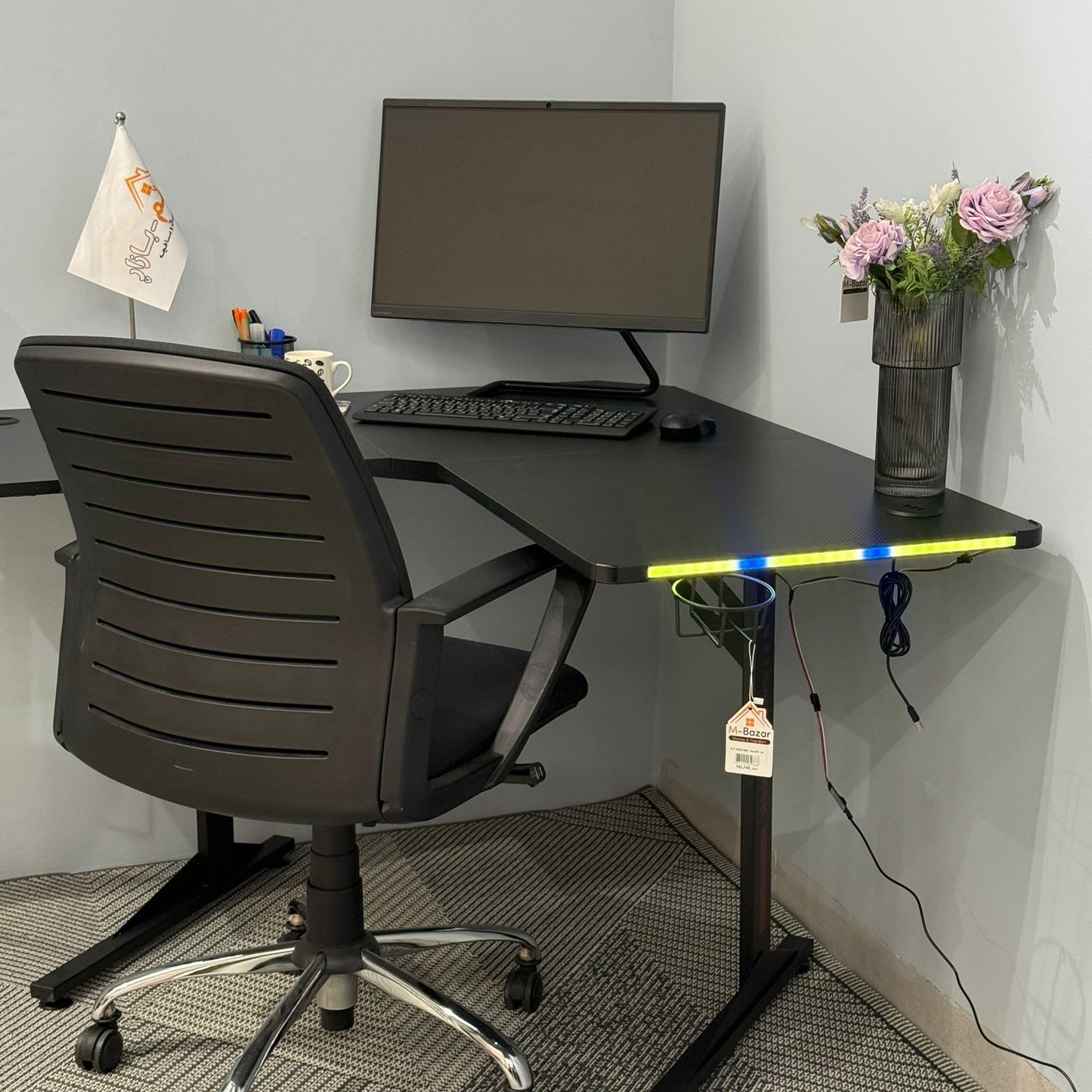 Modern Corner Workstation Desk with Space-Saving Design and Side Lids