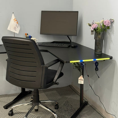 Modern Corner Workstation Desk with Space-Saving Design and Side Lids