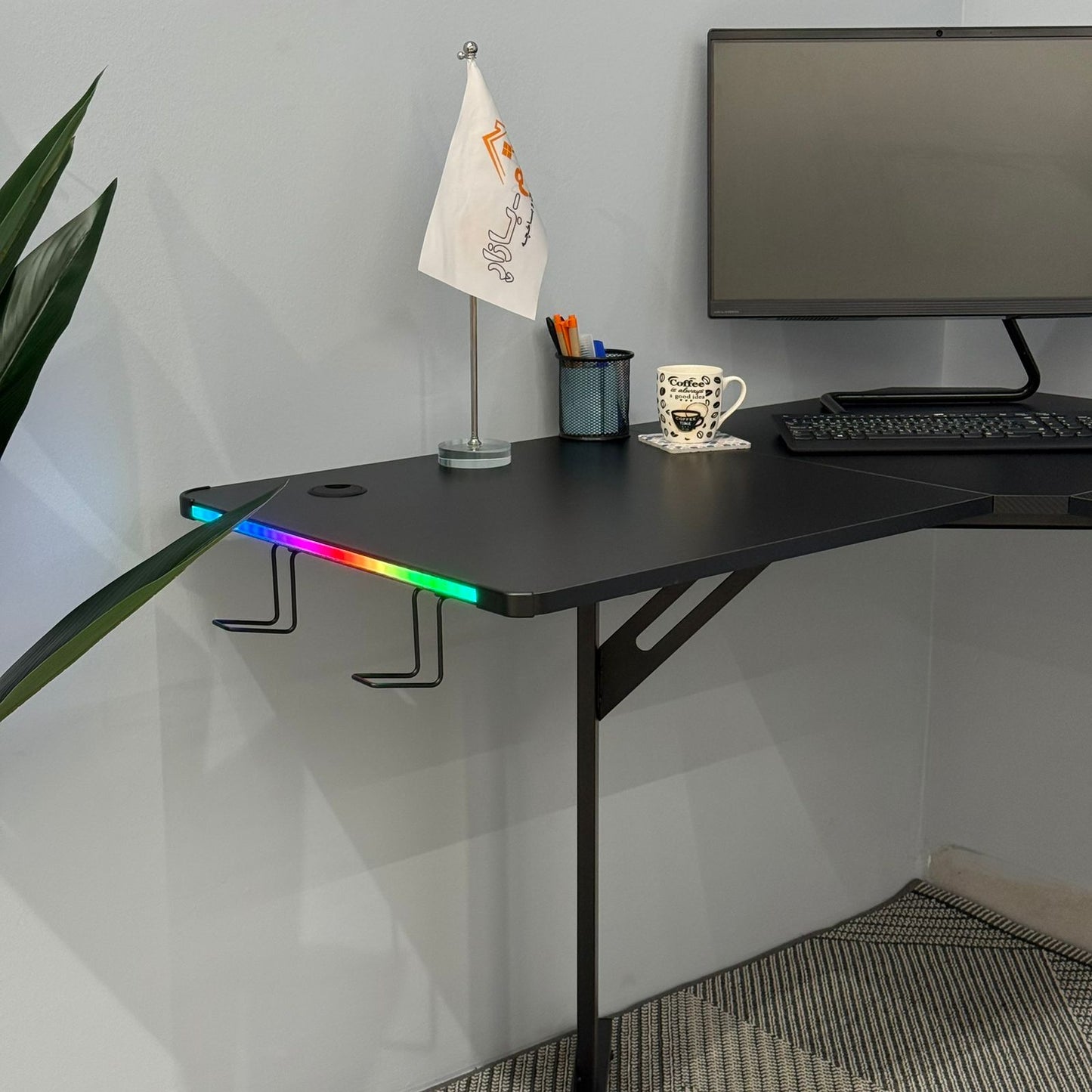 Modern Corner Workstation Desk with Space-Saving Design and Side Lids