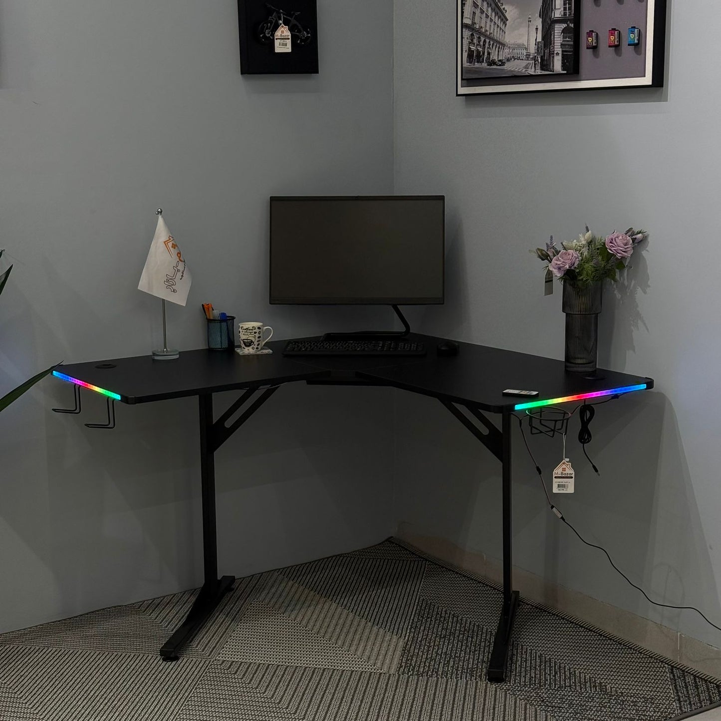 Modern Corner Workstation Desk with Space-Saving Design and Side Lids