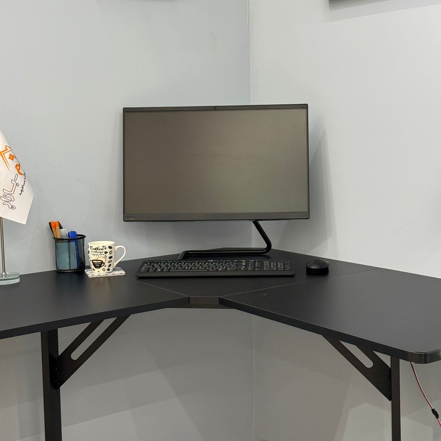 Modern Corner Workstation Desk with Space-Saving Design and Side Lids