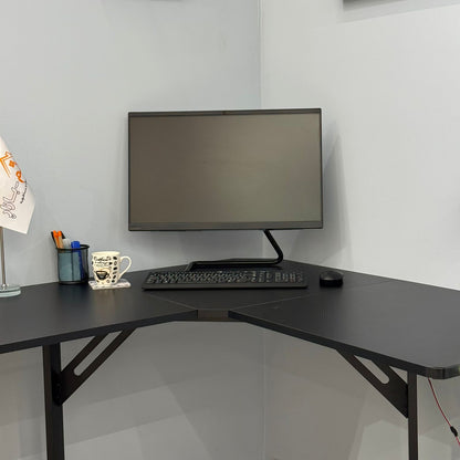 Modern Corner Workstation Desk with Space-Saving Design and Side Lids