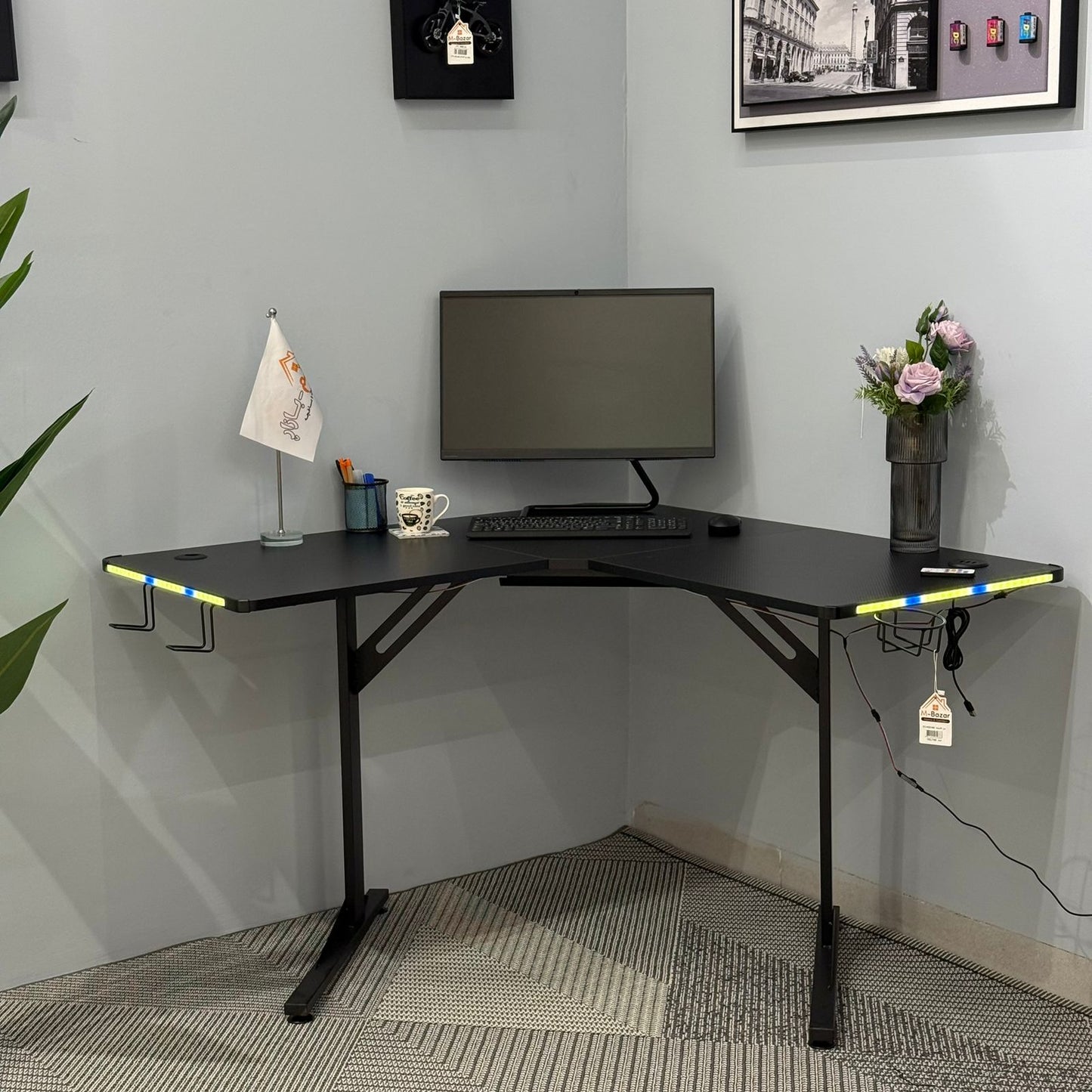 Modern Corner Workstation Desk with Space-Saving Design and Side Lids