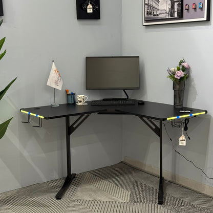 Modern Corner Workstation Desk with Space-Saving Design and Side Lids
