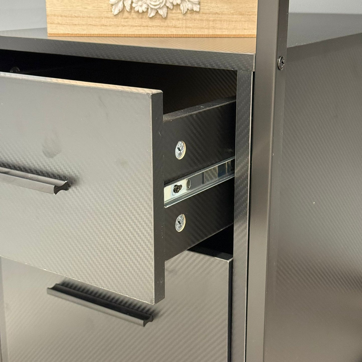 Modern Workspace Desk with Side Storage Shelves & Cabinets