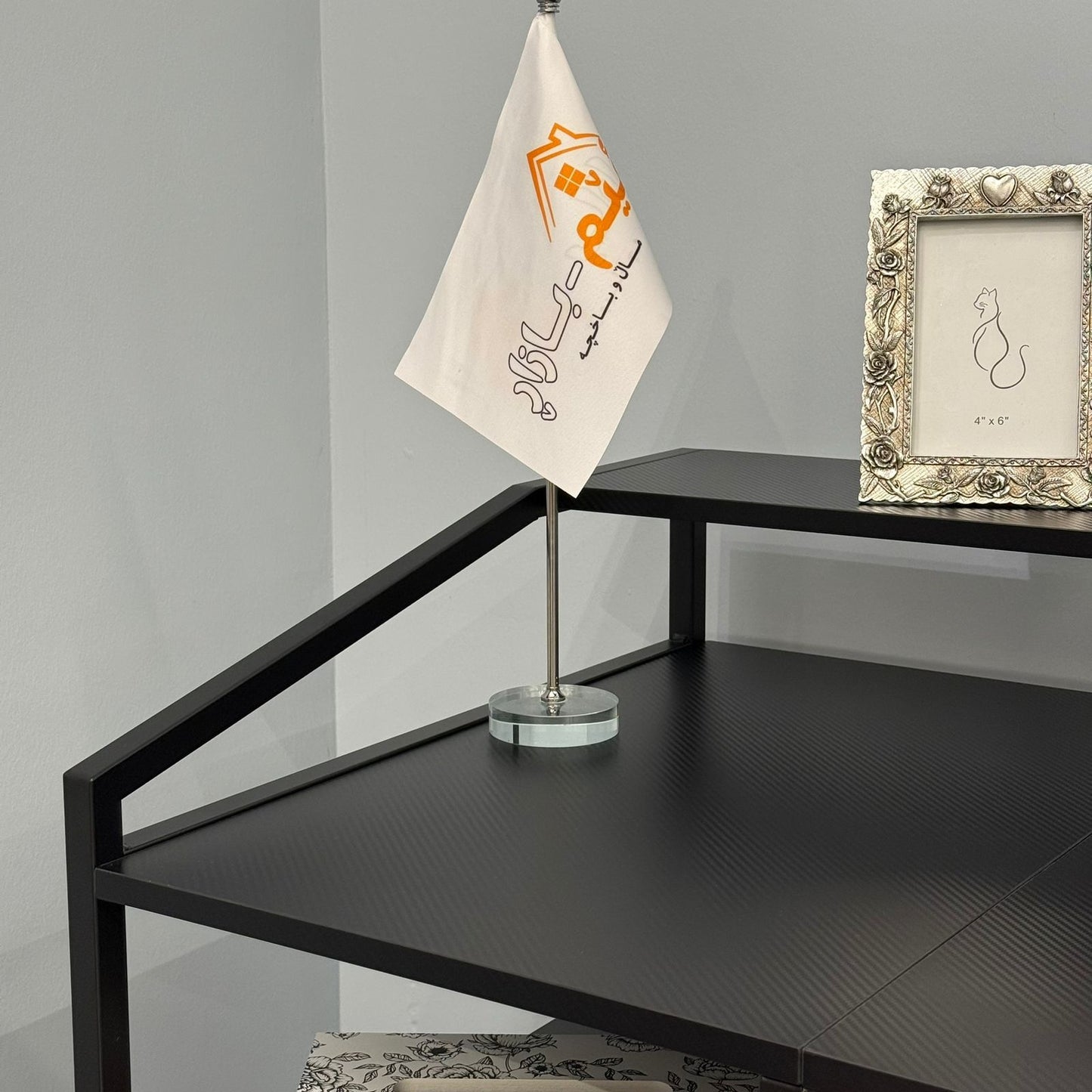 Modern Workspace Desk with Side Storage Shelves & Cabinets
