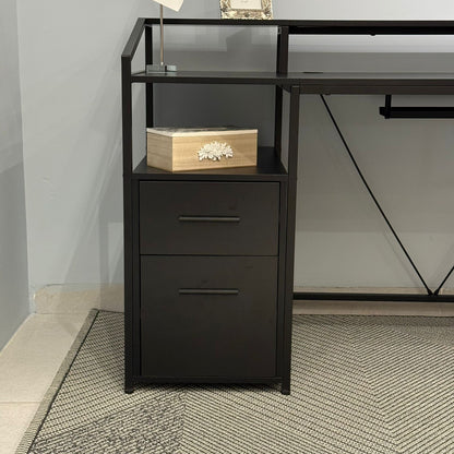 Modern Workspace Desk with Side Storage Shelves & Cabinets