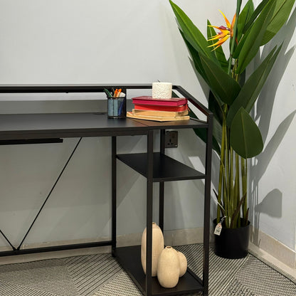 Modern Workspace Desk with Side Storage Shelves & Cabinets