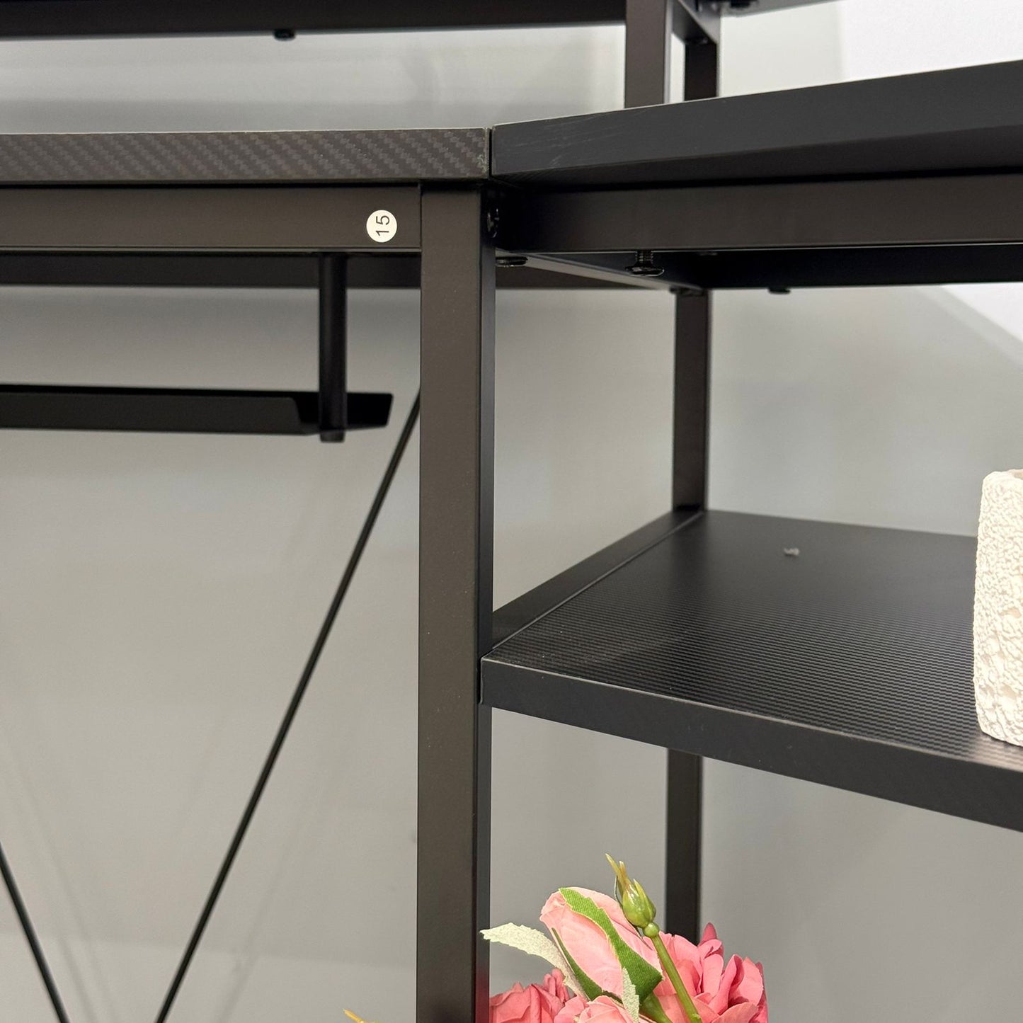 Modern Computer Desk with Side Storage Shelves and Elevated Monitor Stand