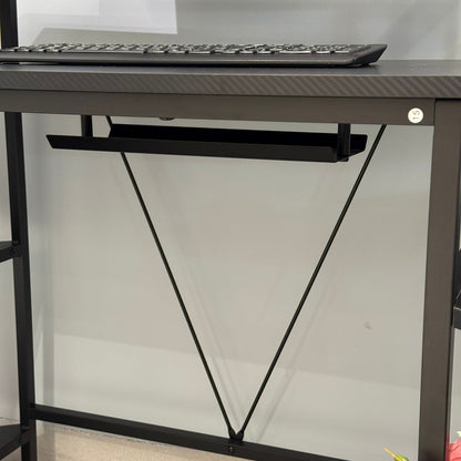 Modern Computer Desk with Side Storage Shelves and Elevated Monitor Stand