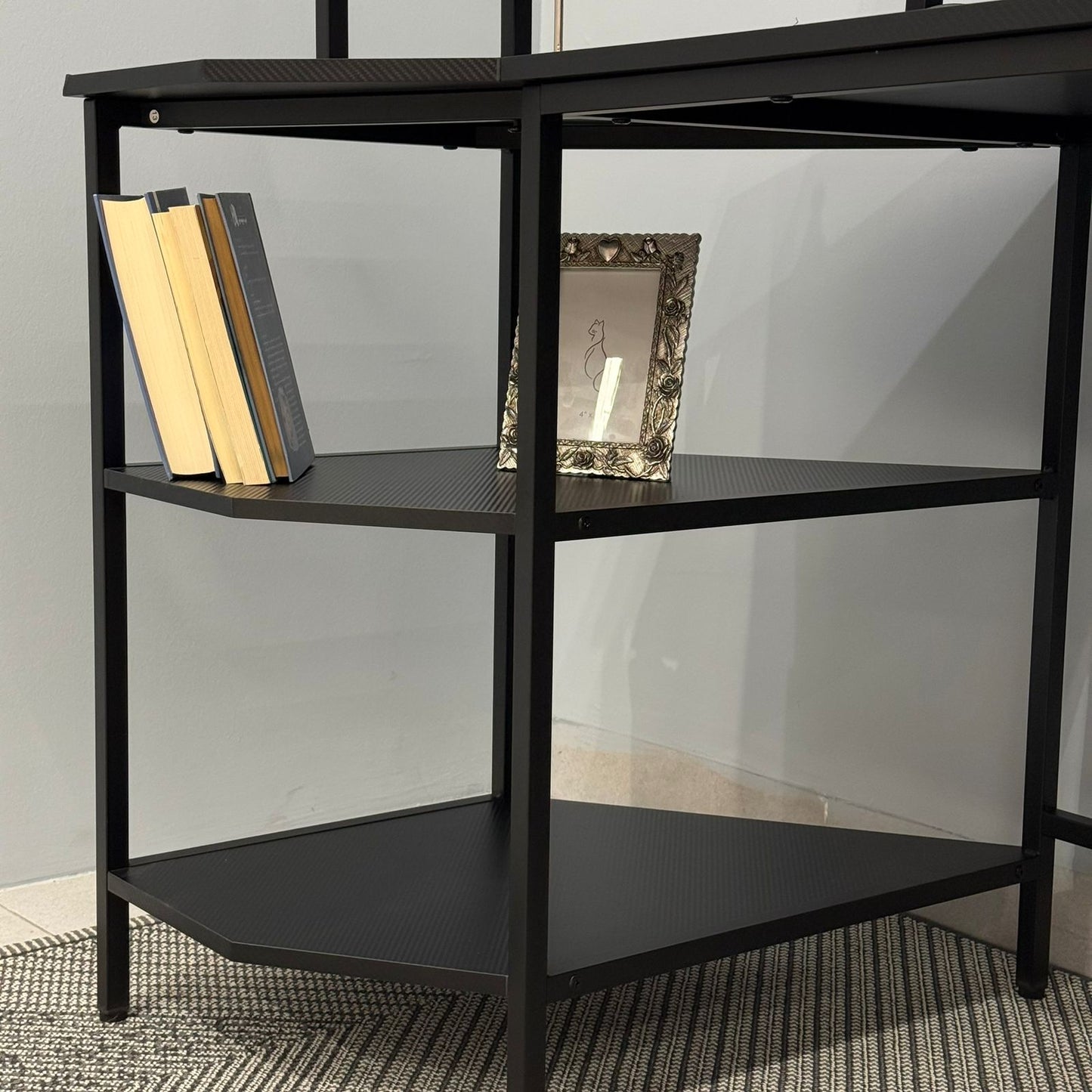 Modern Computer Desk with Side Storage Shelves and Elevated Monitor Stand