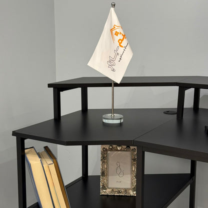 Modern Computer Desk with Side Storage Shelves and Elevated Monitor Stand