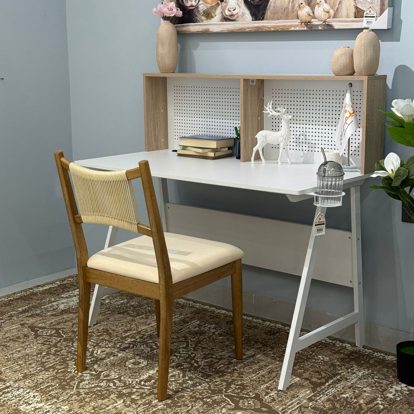 Elegant Study Desk with Decorative Panel