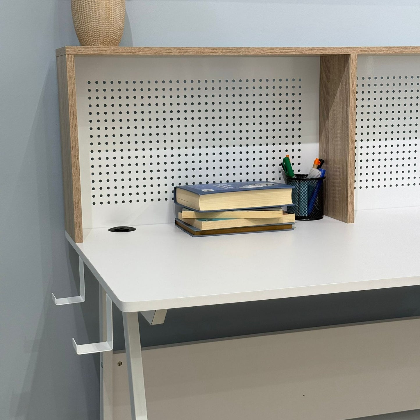 Elegant Study Desk with Decorative Panel