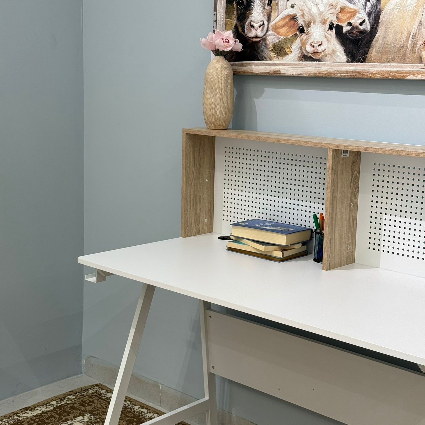 Elegant Study Desk with Decorative Panel