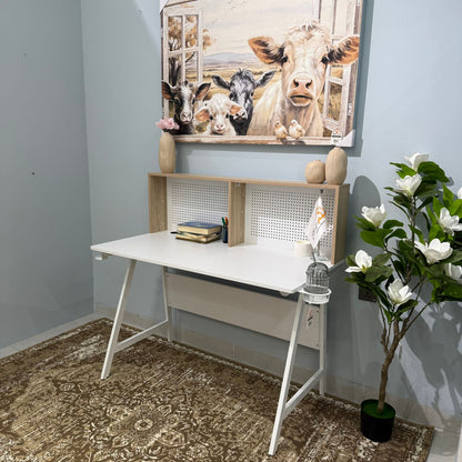 Elegant Study Desk with Decorative Panel
