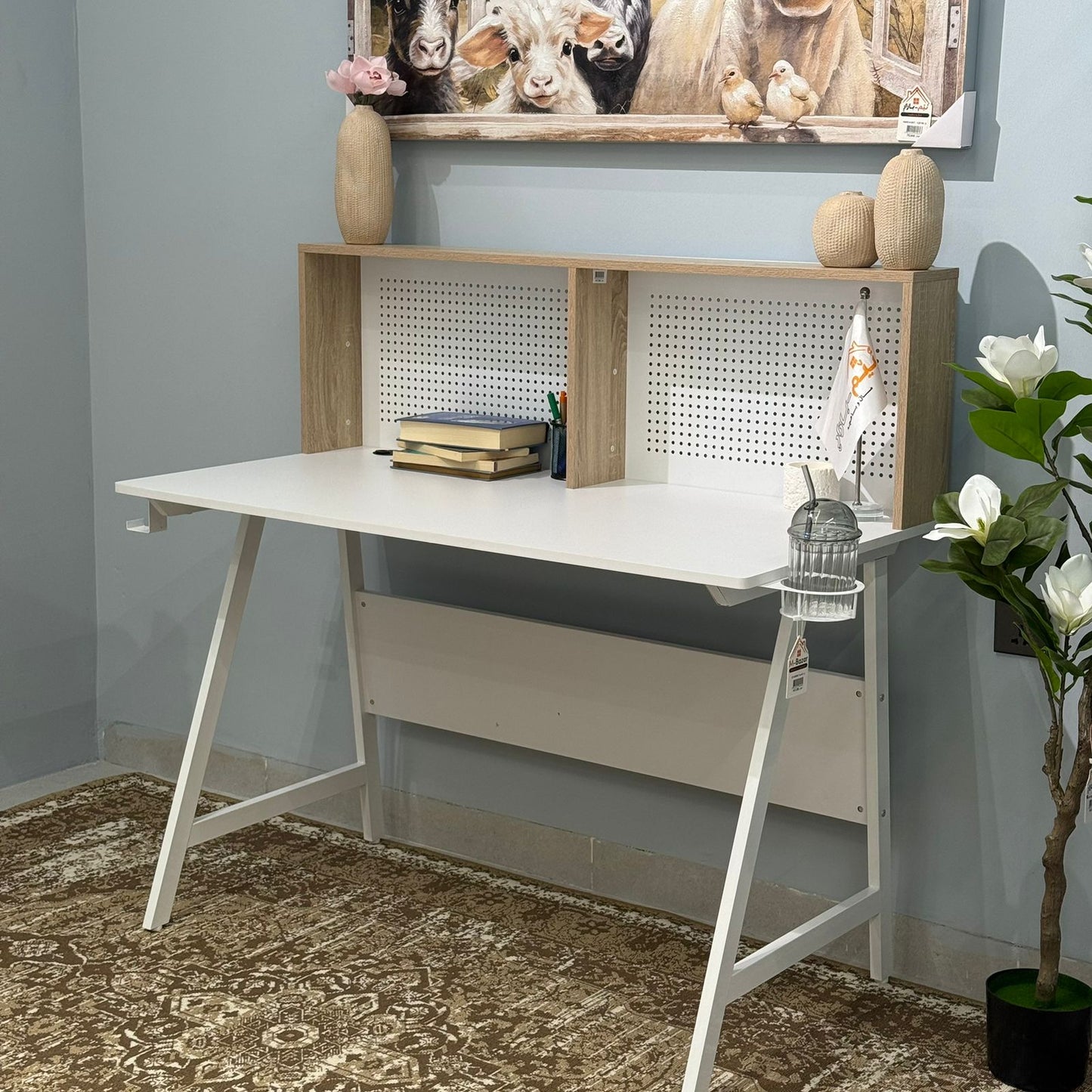 Elegant Study Desk with Decorative Panel