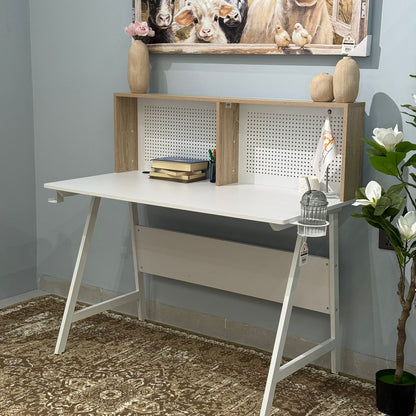Elegant Study Desk with Decorative Panel