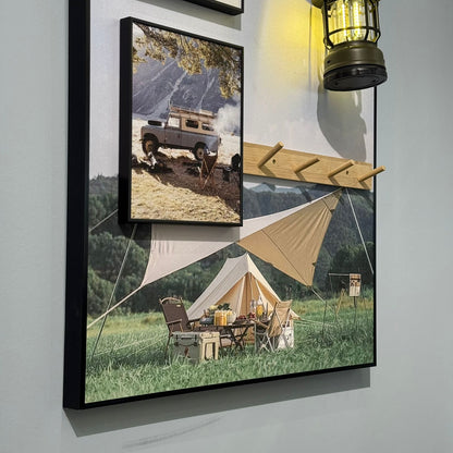 Modern Camping Theme Wall Art with LED Lantern and Hooks