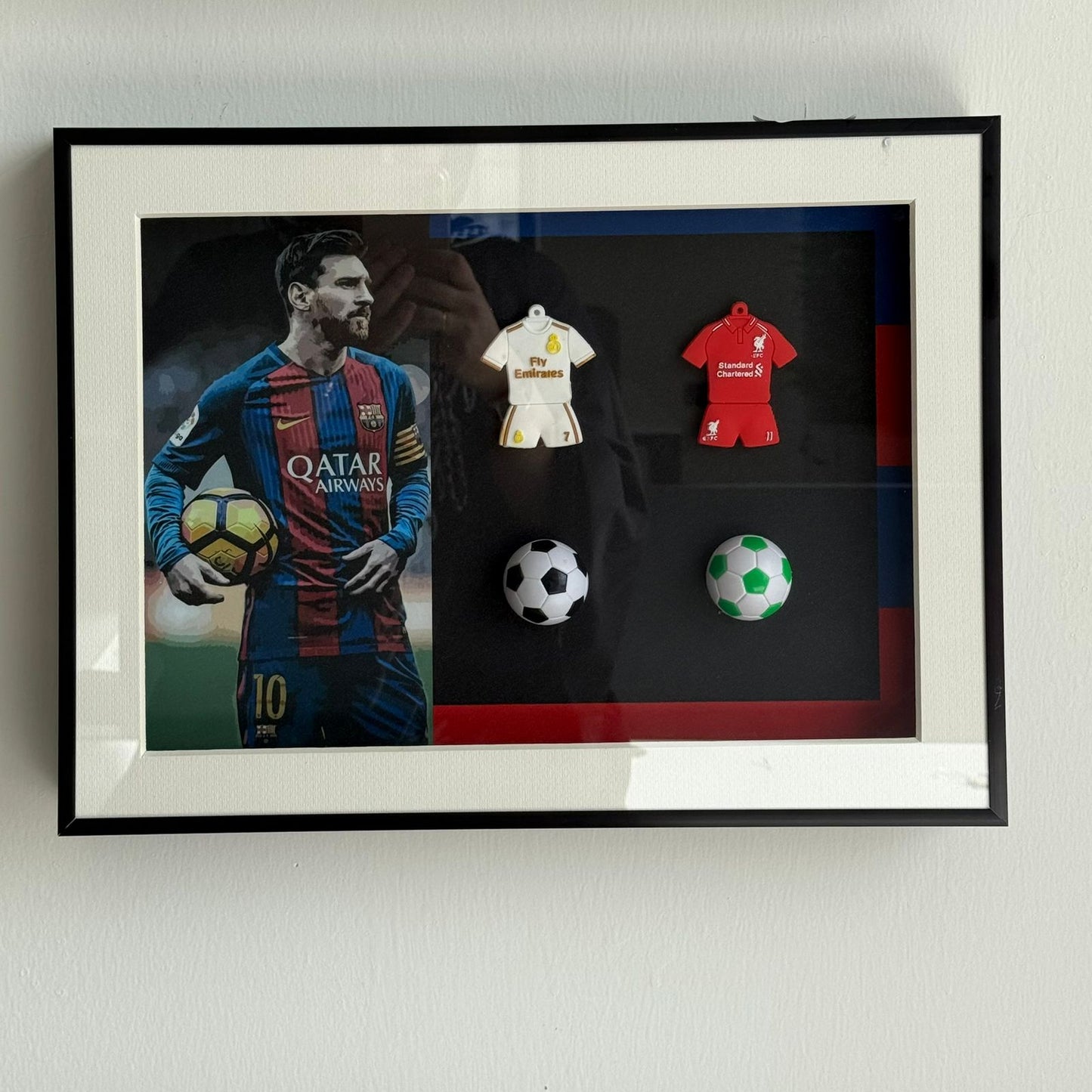 Modern Football Wall Art Frame with Mini Jerseys & Soccer Balls