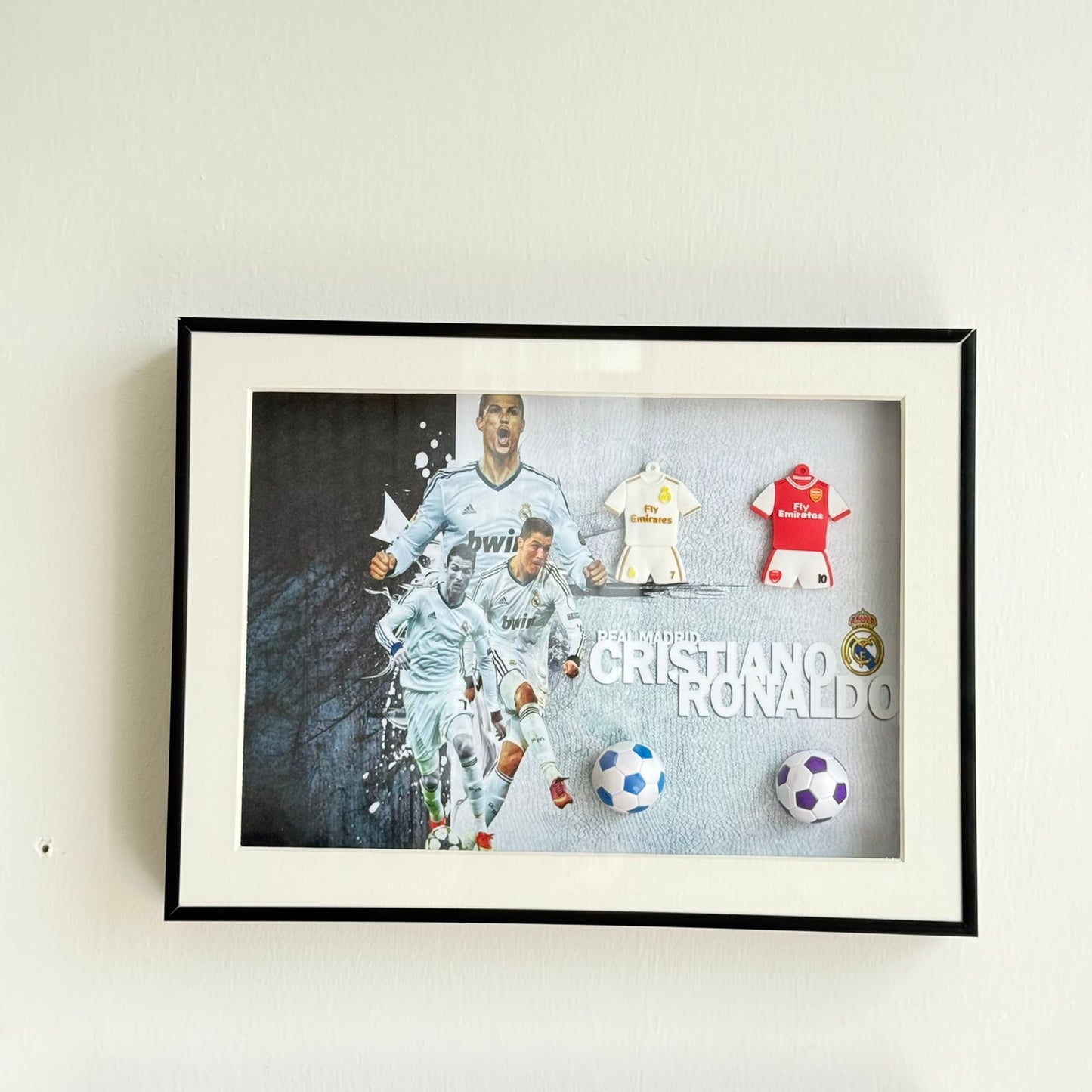Modern Football Wall Art Frame with Mini Jerseys & Soccer Balls