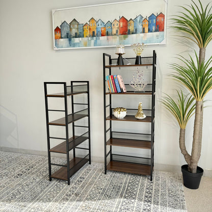 Modern 4 & 5 Tier Storage Shelf with Metal Frame & Wooden Shelves