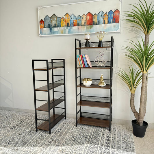 Modern 4 & 5 Tier Storage Shelf with Metal Frame & Wooden Shelves