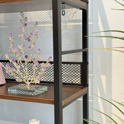 Modern 4 & 5 Tier Storage Shelf with Metal Frame & Wooden Shelves