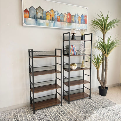 Modern 4 & 5 Tier Storage Shelf with Metal Frame & Wooden Shelves