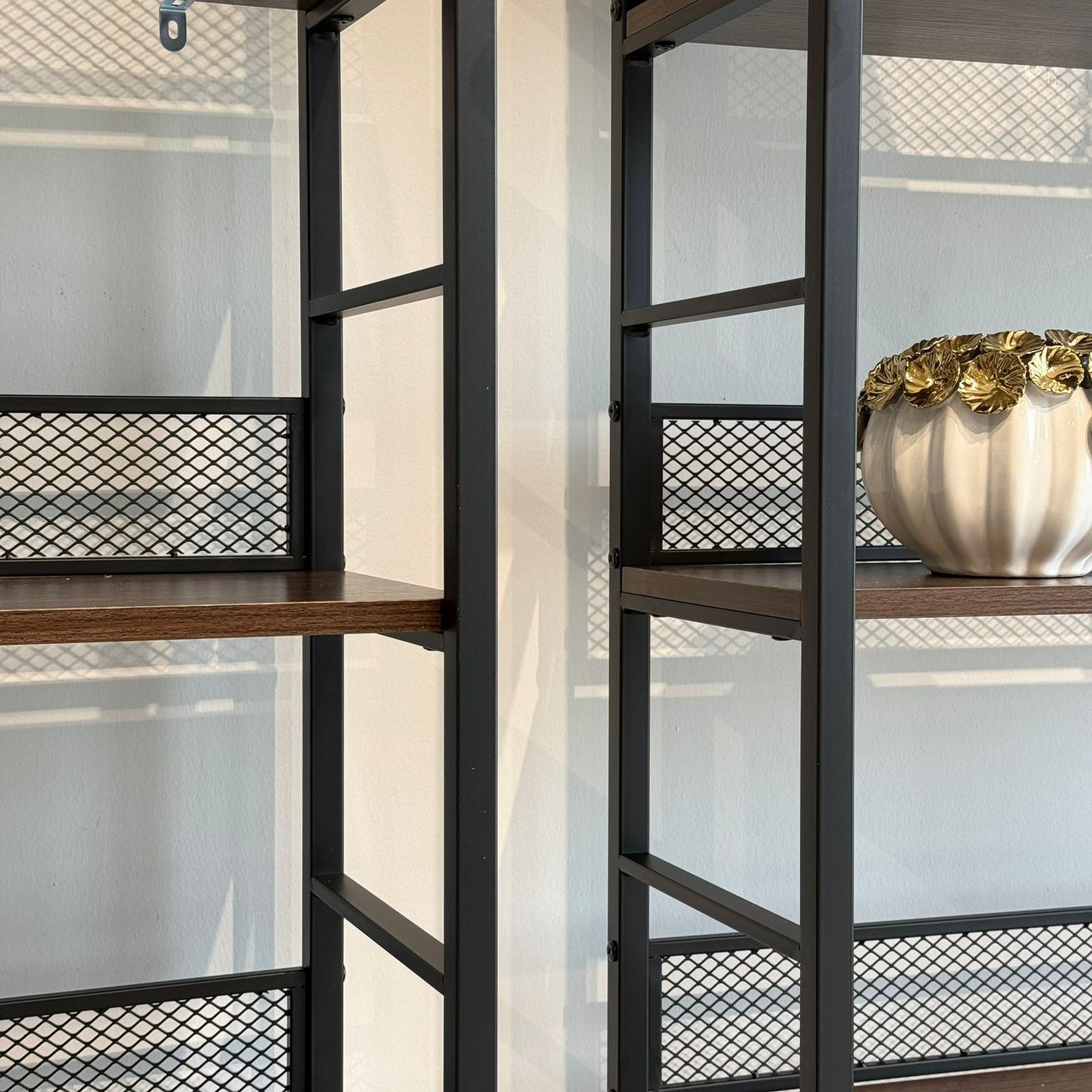 Modern 4 & 5 Tier Storage Shelf with Metal Frame & Wooden Shelves