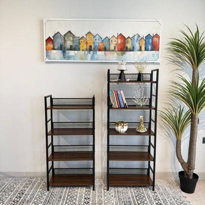 Modern 4 & 5 Tier Storage Shelf with Metal Frame & Wooden Shelves