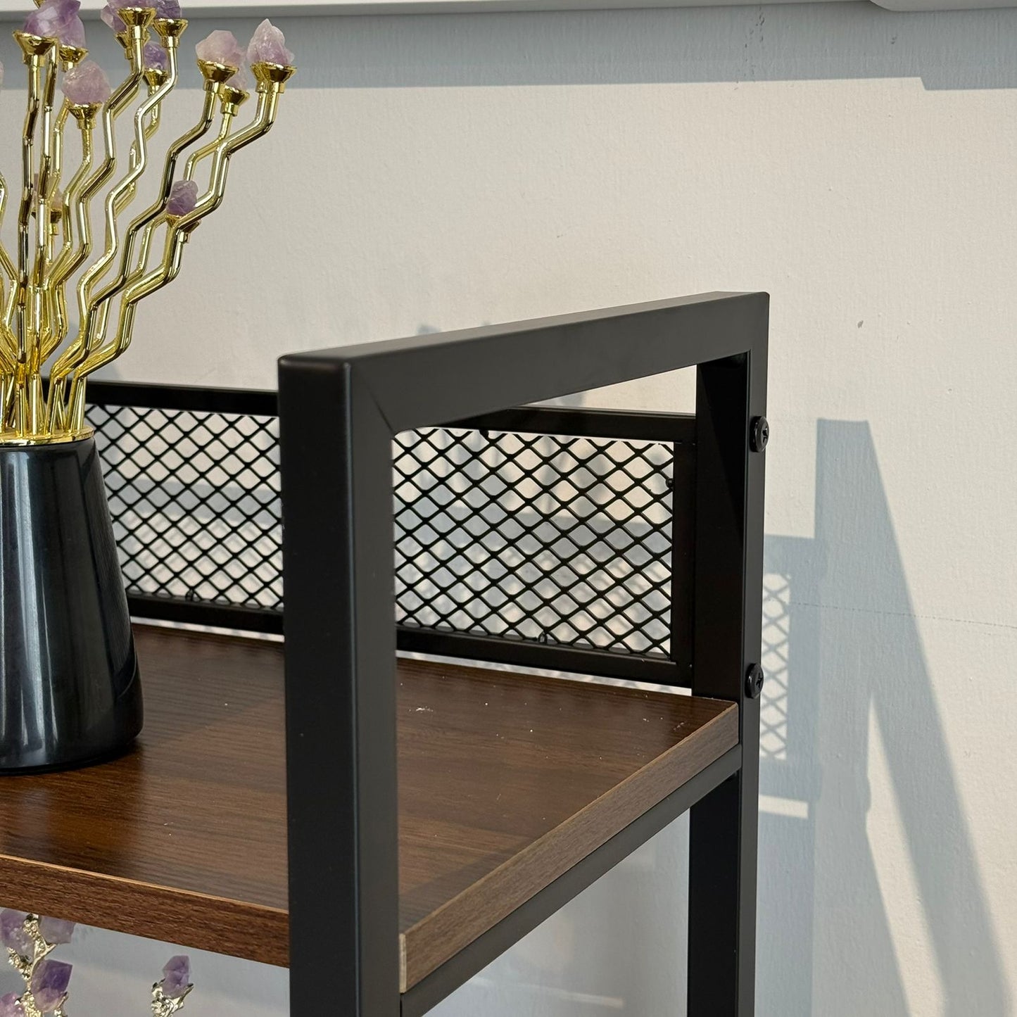 Modern 4 & 5 Tier Storage Shelf with Metal Frame & Wooden Shelves