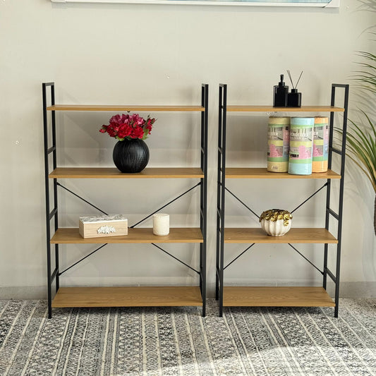 Modern Multi-Tier Storage Shelf with Metal Frame & Wooden Shelves