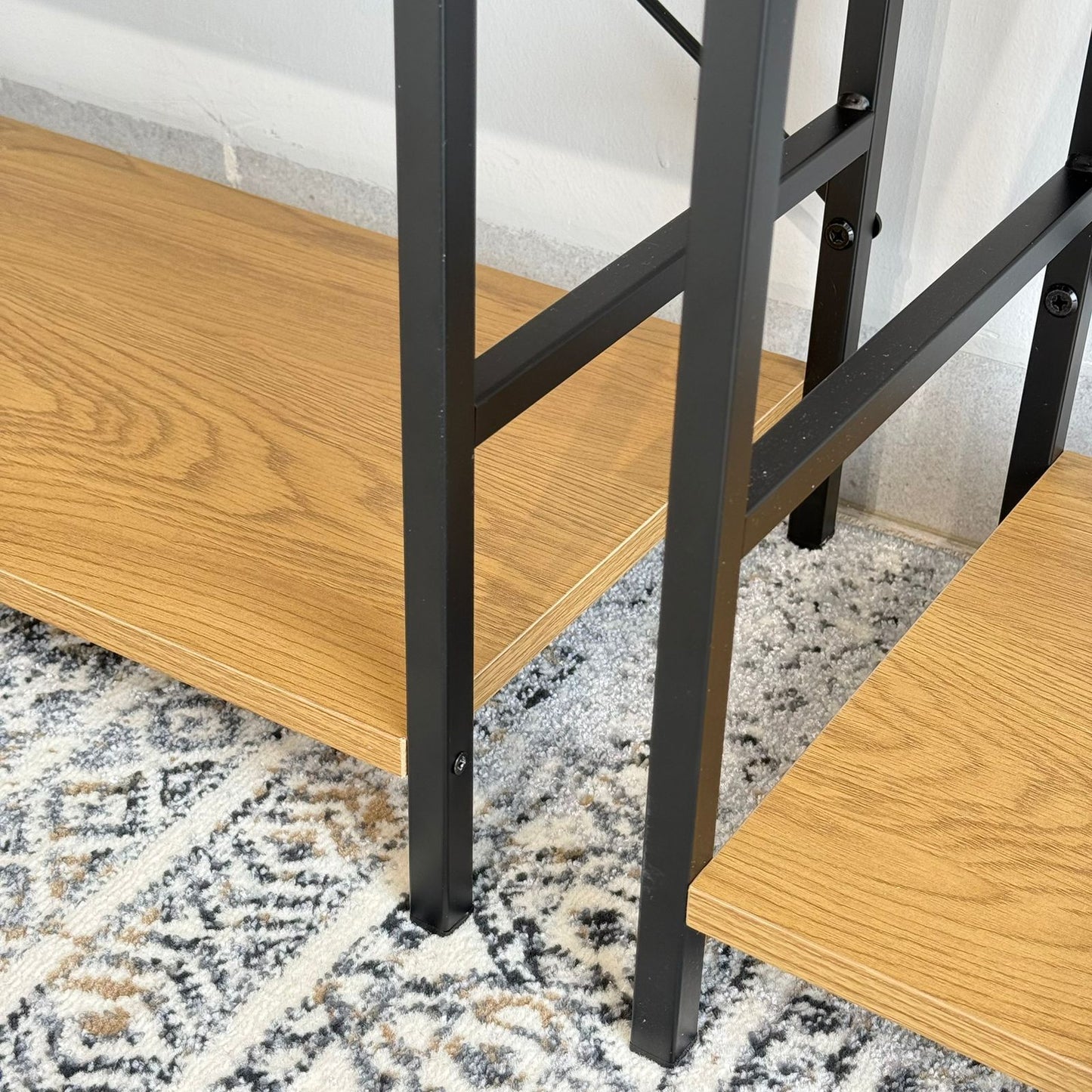 Modern Multi-Tier Storage Shelf with Metal Frame & Wooden Shelves