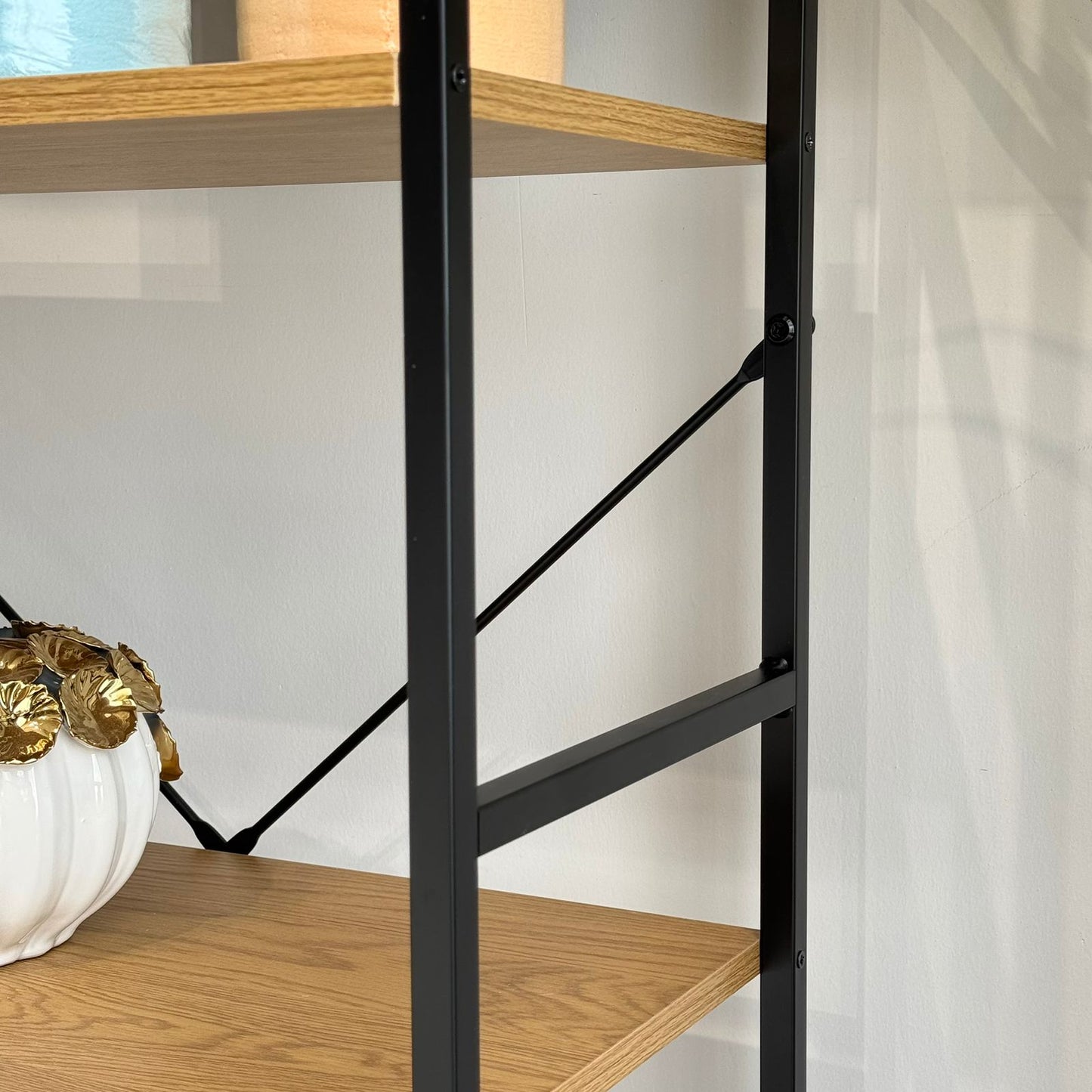 Modern Multi-Tier Storage Shelf with Metal Frame & Wooden Shelves