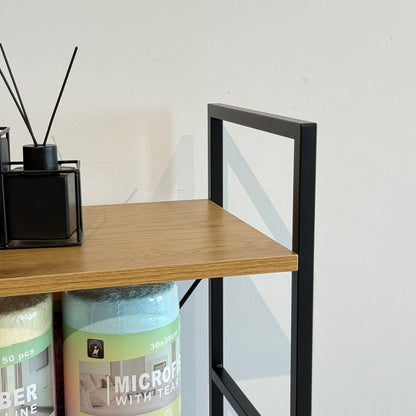 Modern Multi-Tier Storage Shelf with Metal Frame & Wooden Shelves