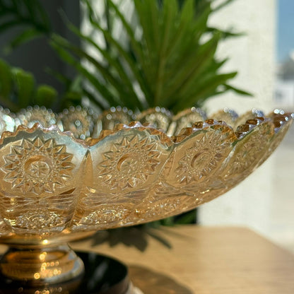 Elegant Gold Glass Serving Bowl with Pedestal Base