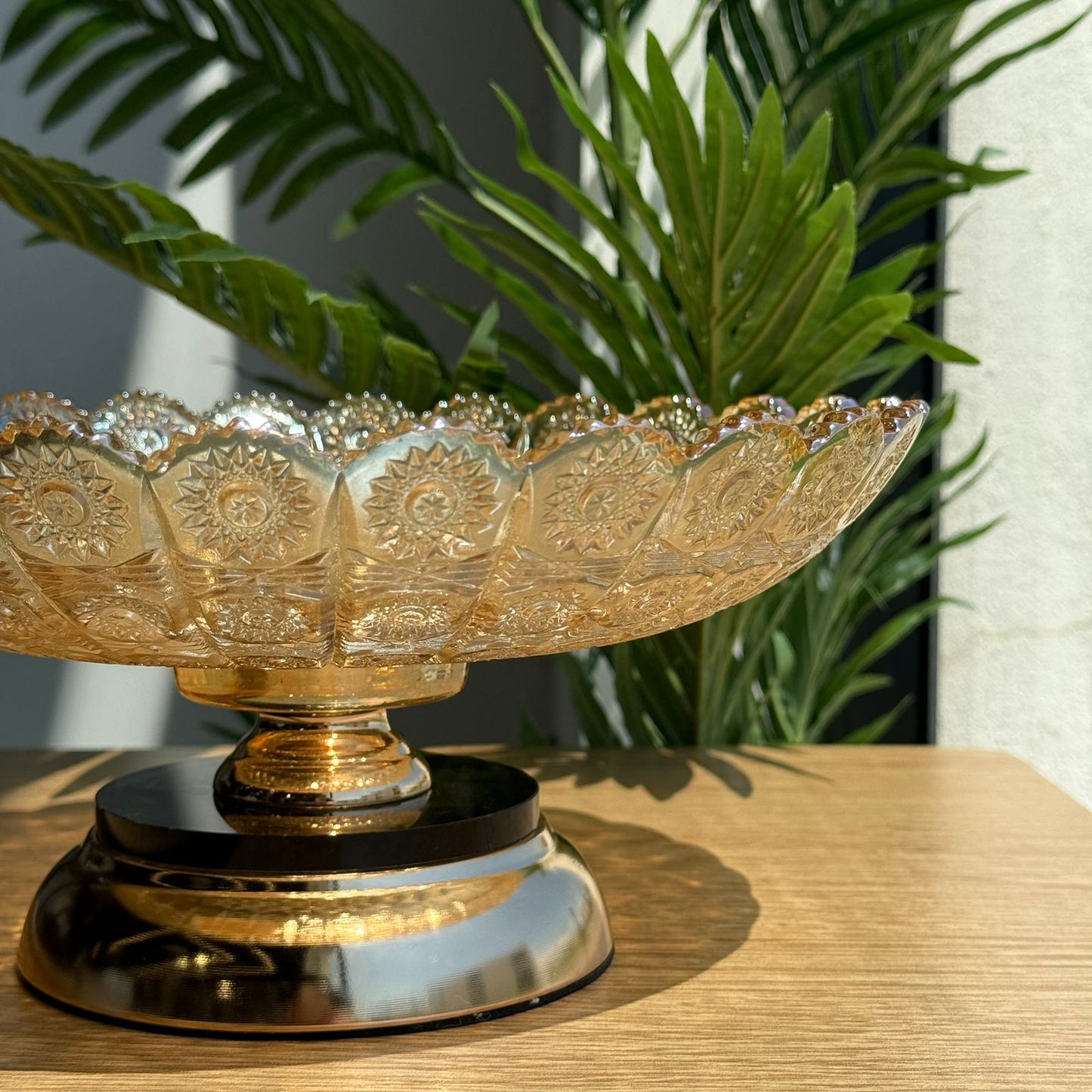Elegant Gold Glass Serving Bowl with Pedestal Base