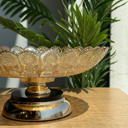 Elegant Gold Glass Serving Bowl with Pedestal Base