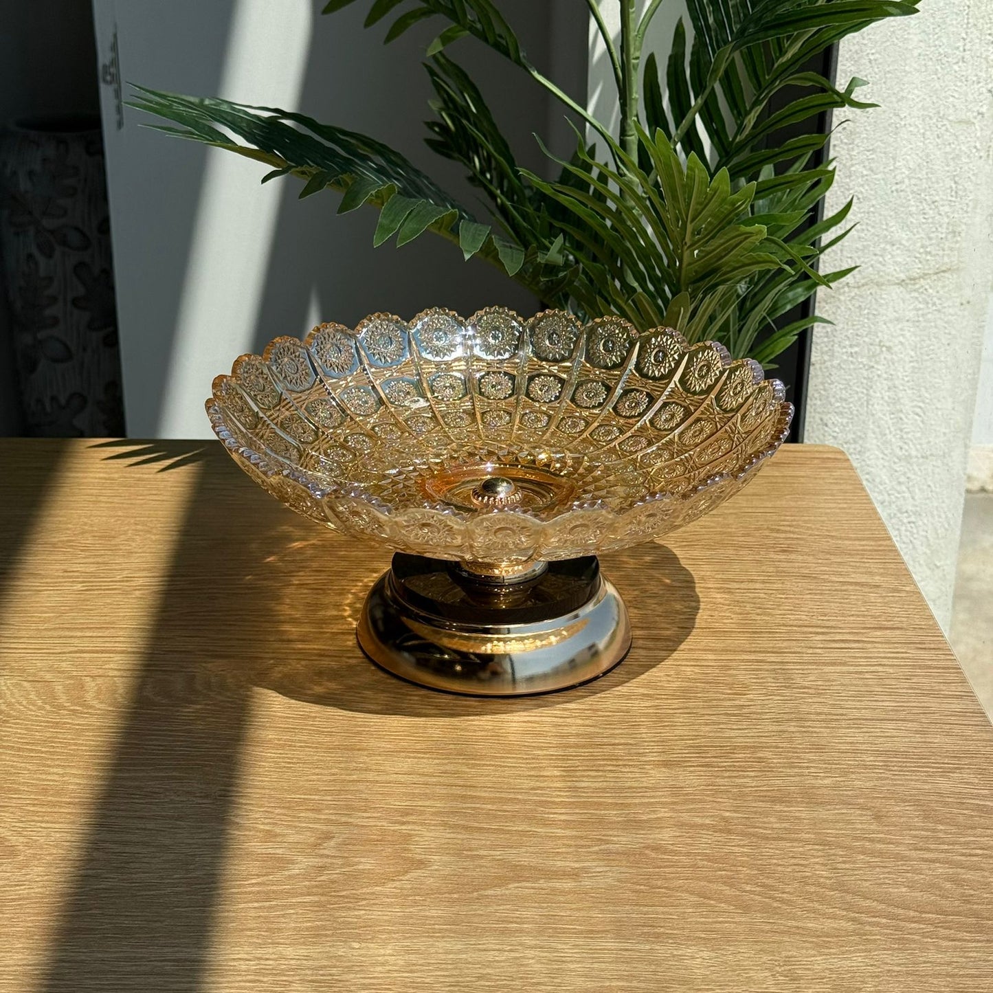 Elegant Gold Glass Serving Bowl with Pedestal Base