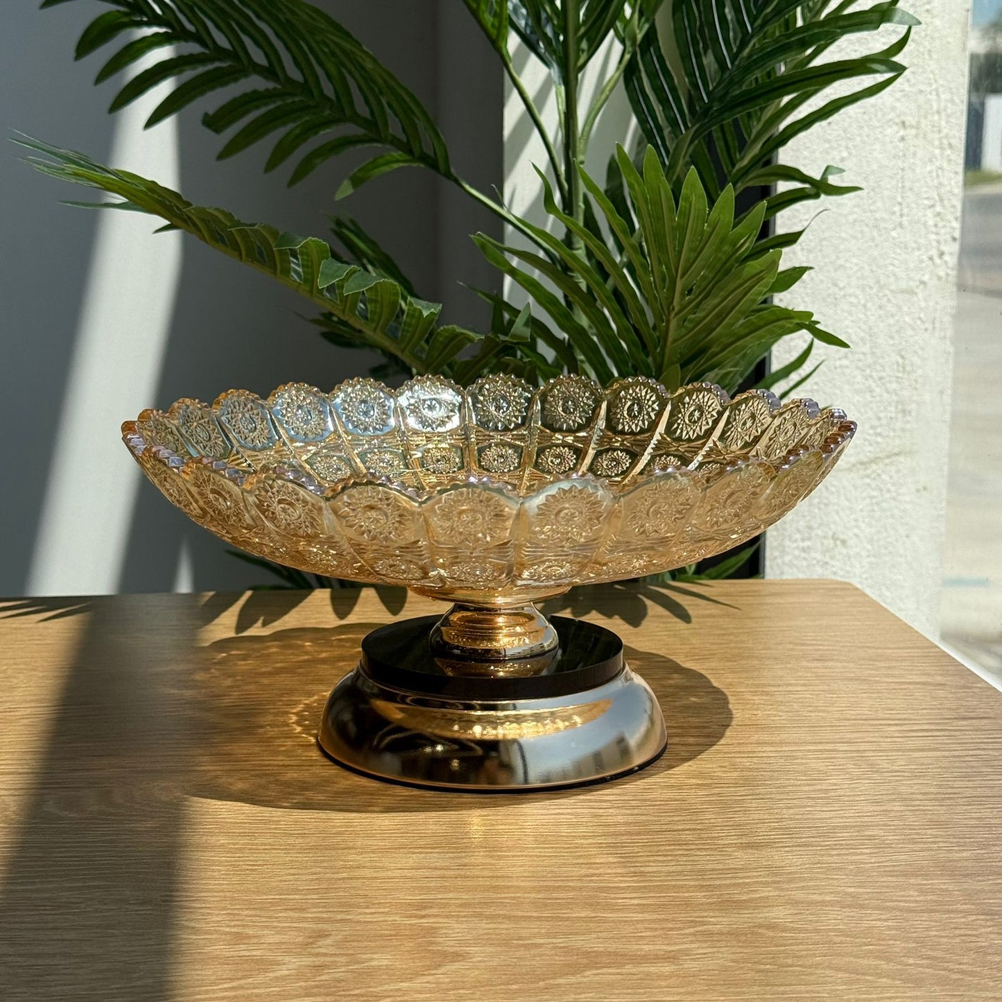 Elegant Gold Glass Serving Bowl with Pedestal Base