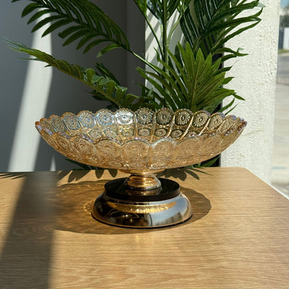 Elegant Gold Glass Serving Bowl with Pedestal Base