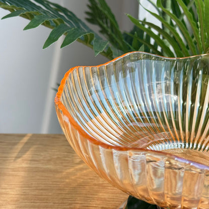 Elegant Gold Glass Serving Bowl with Pedestal Base