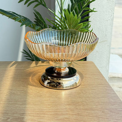 Elegant Gold Glass Serving Bowl with Pedestal Base