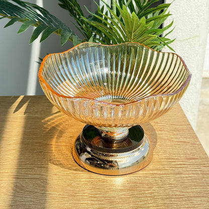 Elegant Gold Glass Serving Bowl with Pedestal Base