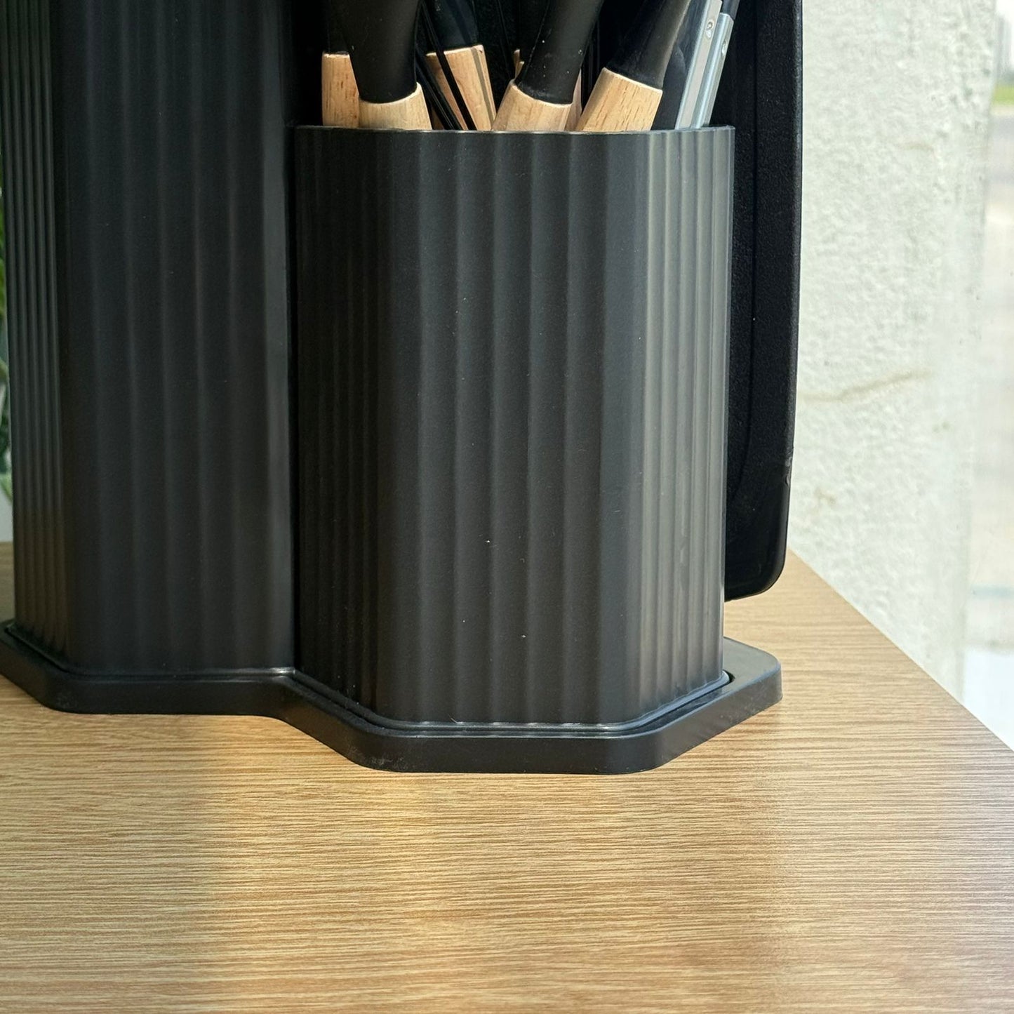 Modern Silicone Kitchen Utensil Set with Wooden Handles & Knife Block Organizer